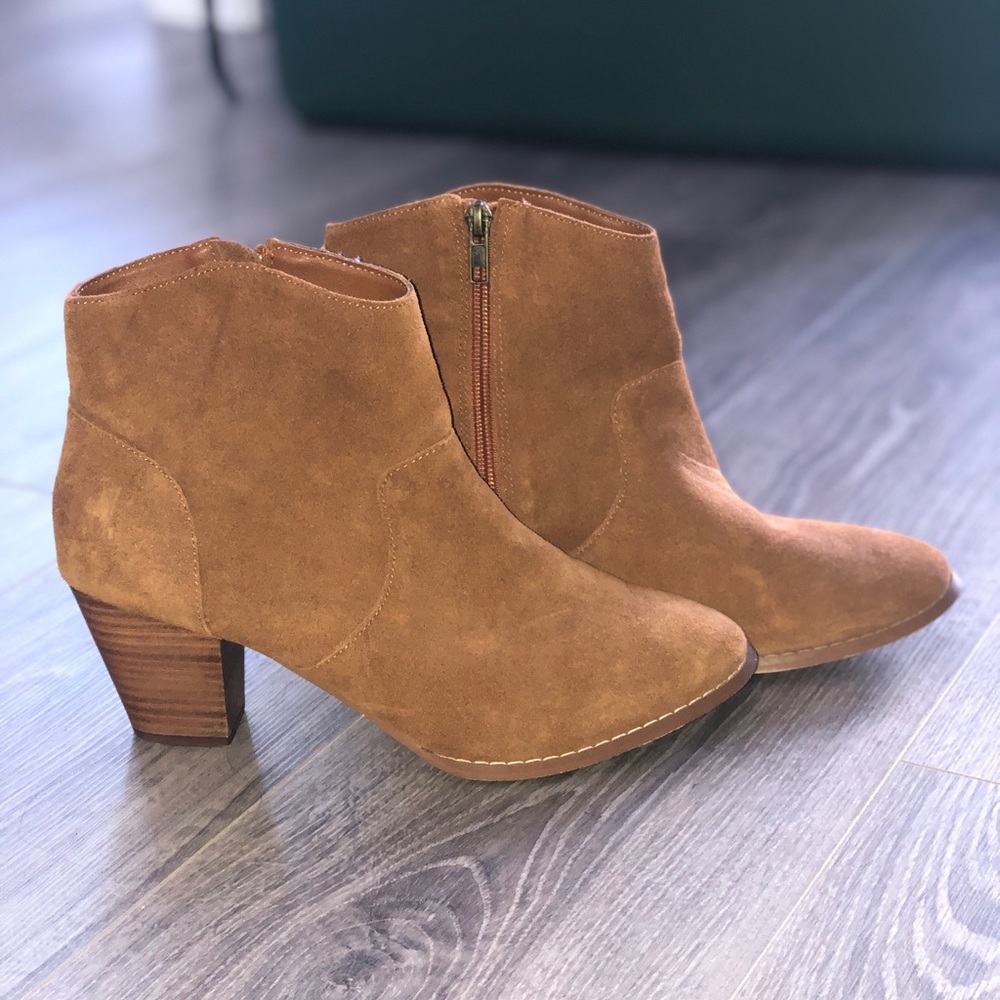 Tan Suede Western Ankle Bootie